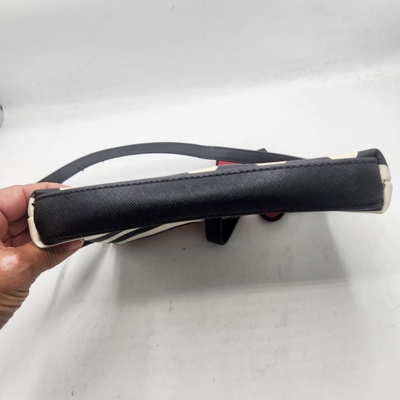 Disney Parks Minnie Mouse Black White Polka Dot Stripes Red Bow Crossbody Bag - Picture 14 of 16